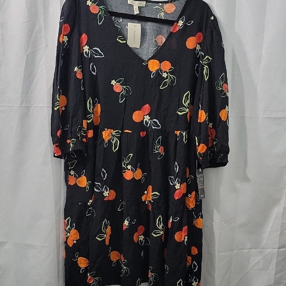 Loralette Black Midi Dress with Orange Floral Design Size 18/20 - Picture 2 of 9